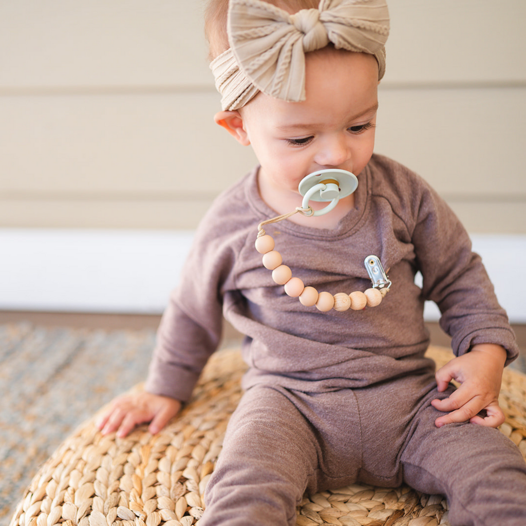Apricot Beaded Wooden & Silicone Pacifier Clip