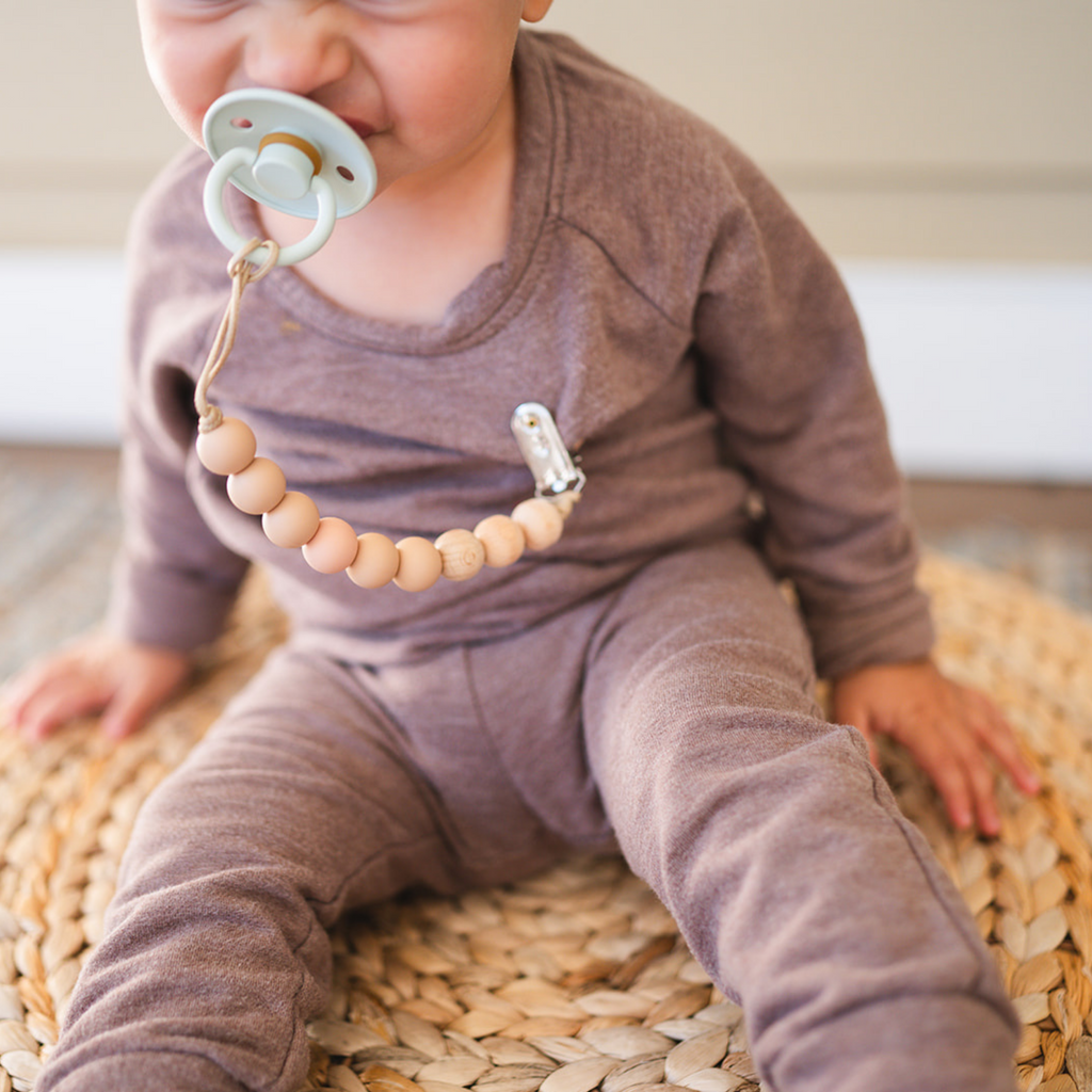 Sage Beaded Wooden & Silicone Pacifier Clip