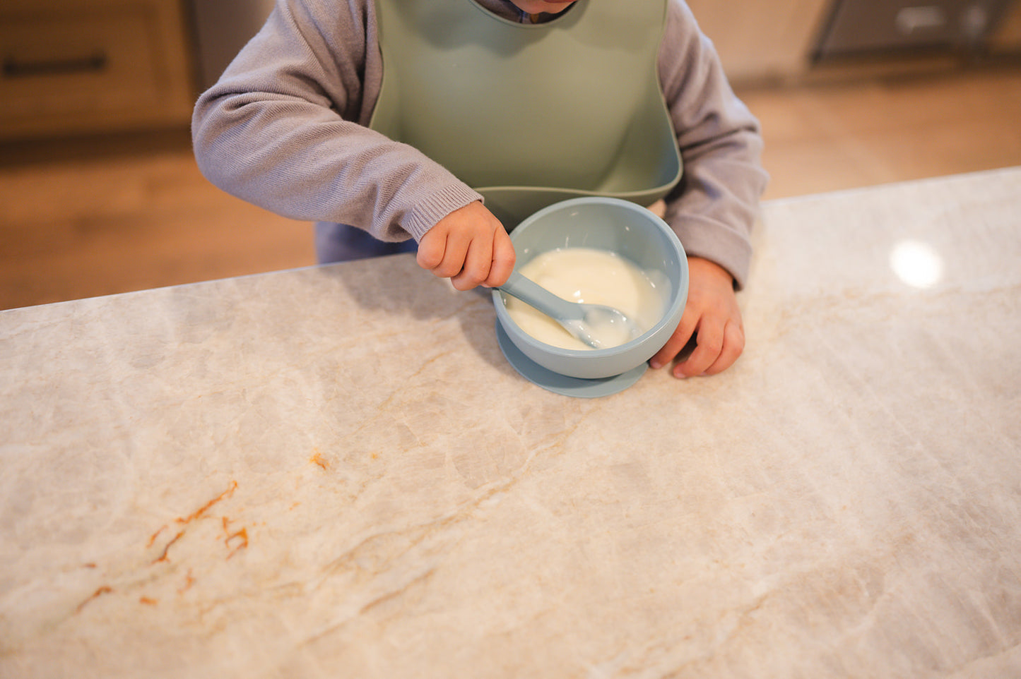 Duck Egg Blue Suction Bowl and Spoon Set