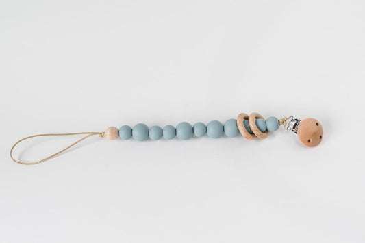 Duck Egg Blue Silicone Bead & Wood Ring Pacifier Clip