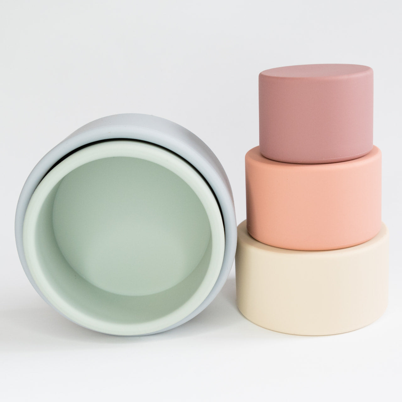 rainbow stacking cups side by side