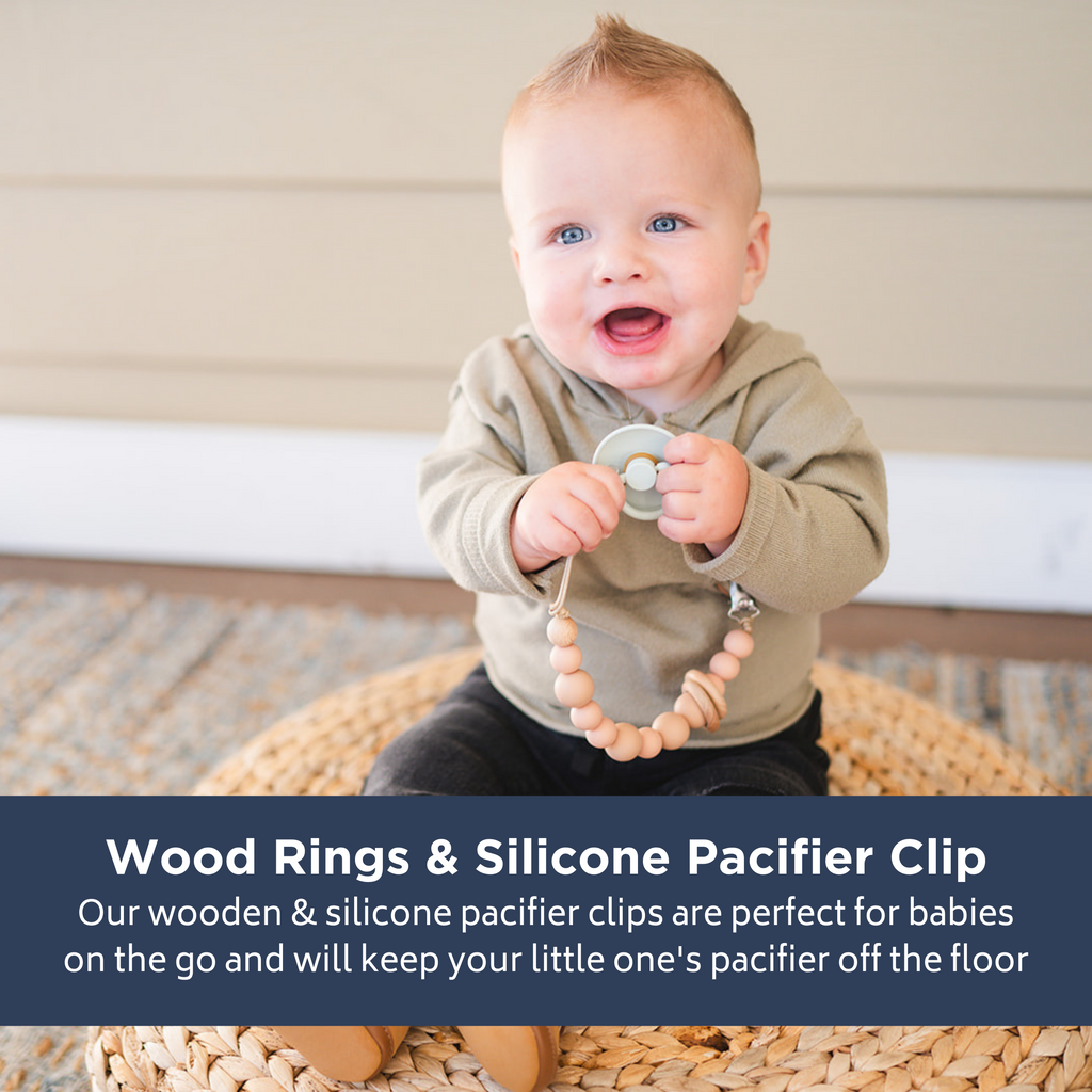 Mustard Silicone Bead & Wood Ring Pacifier Clip