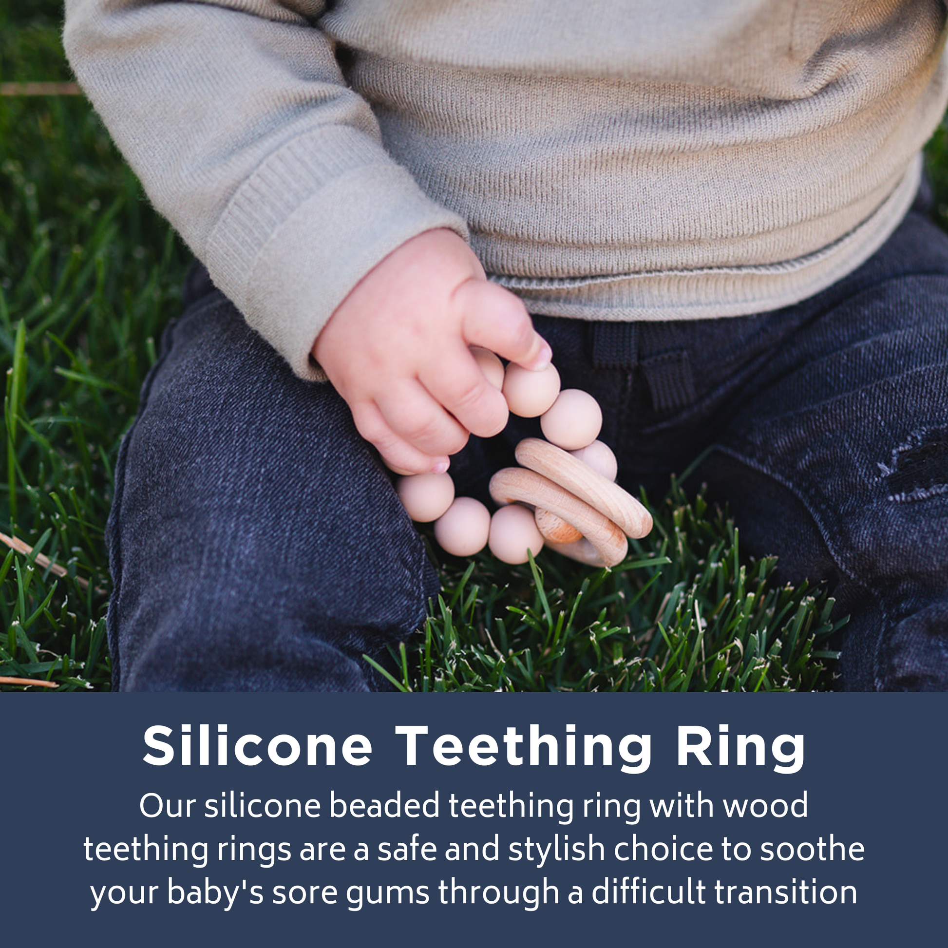 Charcoal Baby Teething Ring with Beads | Babeehive Goods Charcoal Baby Teething Ring with Beads | Babeehive Goods