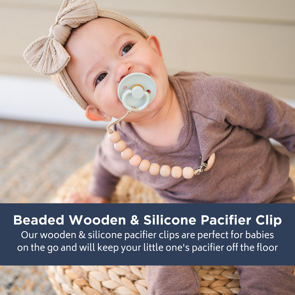 Charcoal Beaded Wooden & Silicone Pacifier Clip