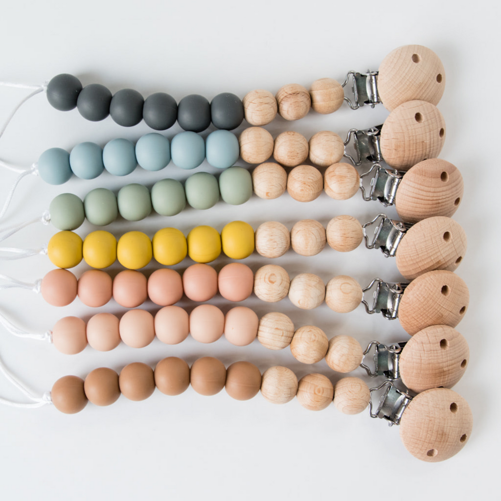 Apricot Beaded Wooden & Silicone Pacifier Clip