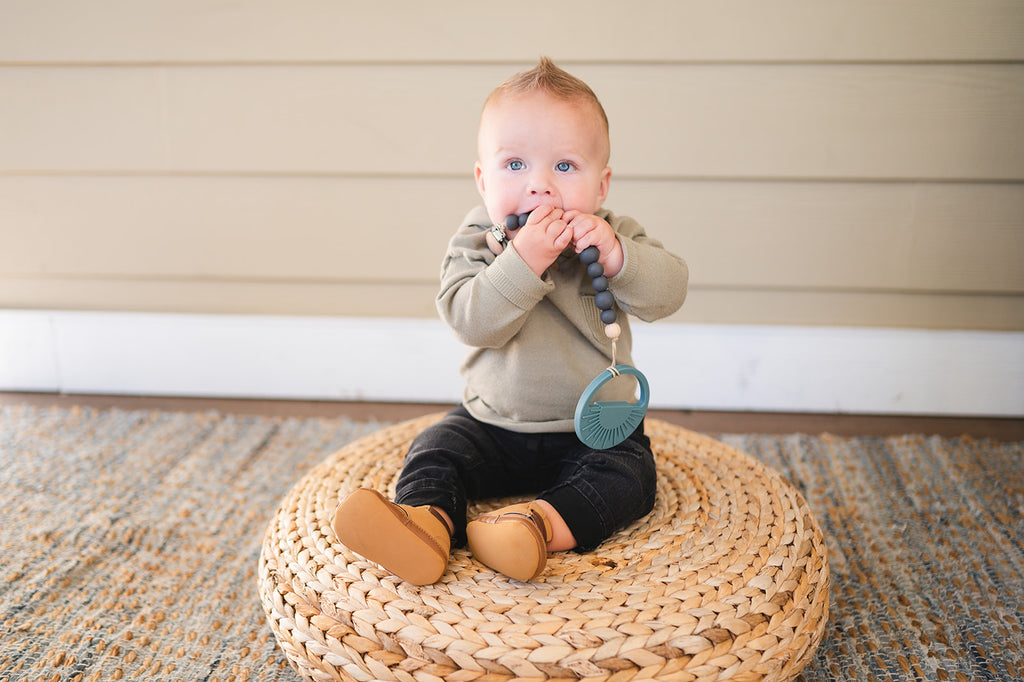 Charcoal Silicone Bead & Wood Ring Pacifier Clip