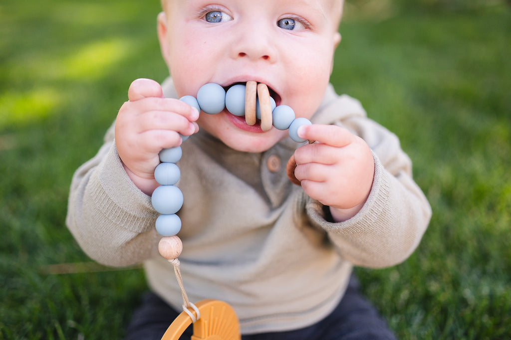 Duck Egg Blue Silicone Bead & Wood Ring Pacifier Clip