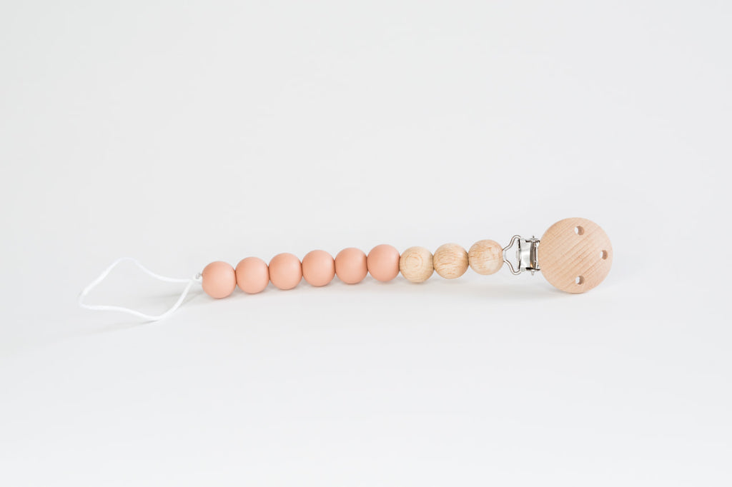 Blush Beaded Wooden & Silicone Pacifier Clip