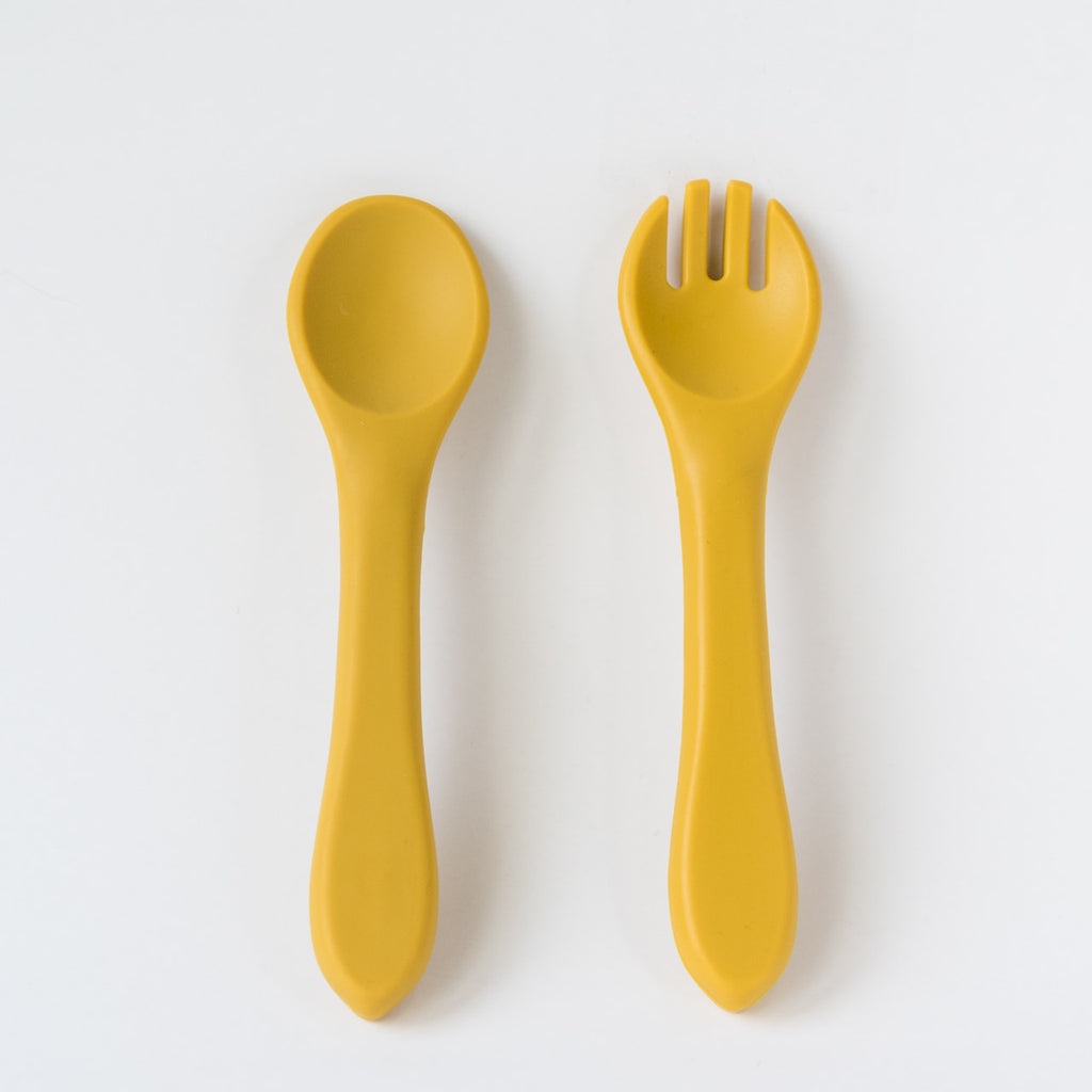 Childlike Behavior Silicone Baby Utensils Spoons Forks Sets with Travel  Case, Yellow