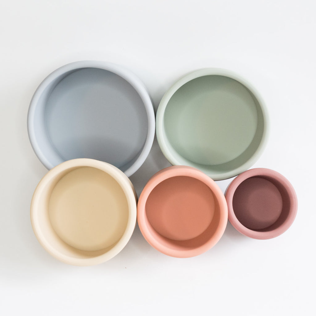 rainbow stacking cups top view