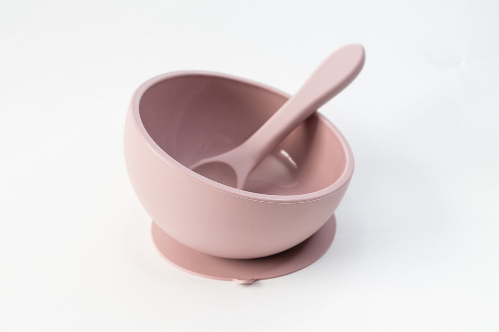 Dusty Rose Suction Bowl and Spoon Set